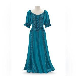 Pyramid Collection Teal Embroidered Maxi-dress with Sweetheart Neckline - 1X